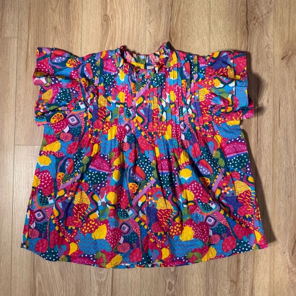 Sohana Colorful Multicolor Ruffle Sleeve Flutter‎ Women's Top Size Large - Picture 2 of 6